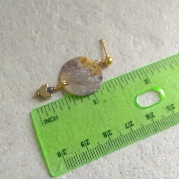 Iridescent Dove Grey Shimmering Shell Earrings - Lightweight Feminine Subtle - Picture 7 of 11